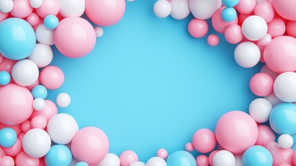 Pastel Balloons Frame on Blue Background Copy Space