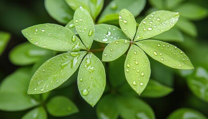 Experience the serene beauty of an exotic tropical forest, captured in stunning detail with water droplets glistening on leaves This image showcases the untouched and pristine nature of the