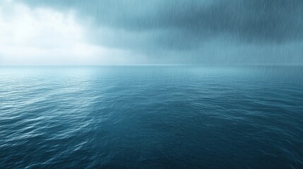 Fototapeta premium Calm Sea Under Dark Clouds with Rainfall in the Distance