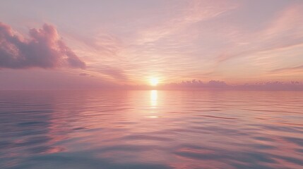 Naklejka premium Serene Sunset Over Calm Ocean Waters with Soft Pink and Orange Hues