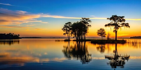 Fototapeta premium Shoreline silhouette of Lake Marion in Santee National Wildlife Refuge, South Carolina