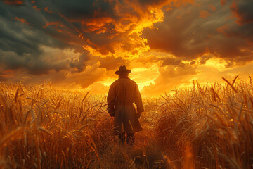 Generated with AI image of farmers harvesting wheat