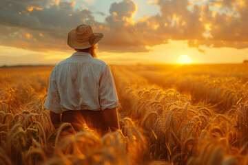 Fototapeta premium Generated with AI image of farmer man harvesting wheat