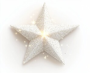 Glittery White Star with Glowing Lights on White Background. PNG Clipart Illustration, No Shadow.