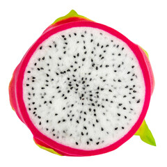 Pitaya isolated. Dragon fruit on white background. Tropical fruit Papaya close up. Package design element. Top view. Flat lay.