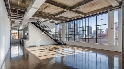 Spacious Modern Loft with Large Windows and Urban City View