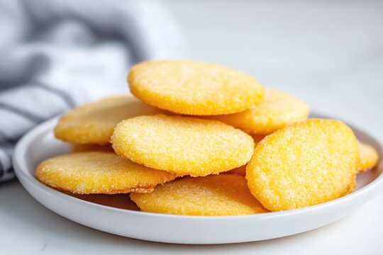 Classic Brazilian corn starch cookie known as biscoito de maizena a popular choice for afternoon coffee or tea served on a white plate