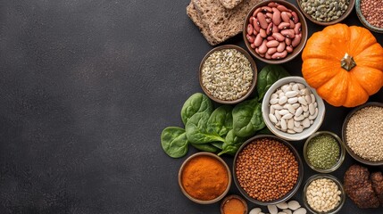 Natural Zinc Rich Foods Spread on Dark Surface