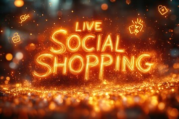 Live Social Shopping Glowing Text With Festive Orange Lights