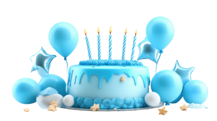 Delicious Blue Birthday Cake Surrounded by Festive Decorations