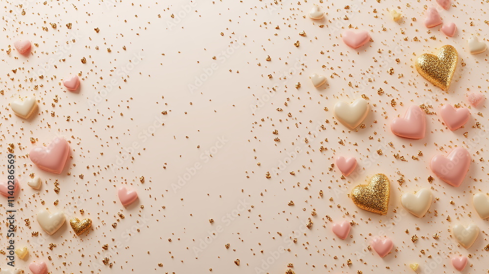 Fototapete sweet valentine's day horizontal greeting banner background with empty copy space, featuring a mix o