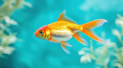Naklejka premium Serene Goldfish Swimming in Calm Aquarium Scene