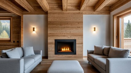 Fototapeta premium Cozy Stylish Wooden Interior with Timber Beams