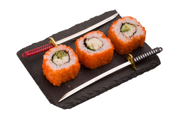 California rolls on a marble board