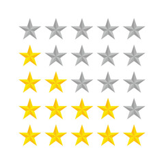 Five gold stars. five stars rating icon. customer product rating review flat icon. rating symbol set. service satisfaction. client feedback. premium quality