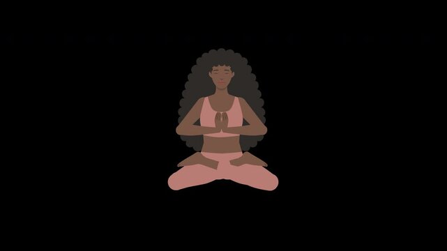 Animated illustration of a brown woman doing asana yoga Agnistambhasana pose