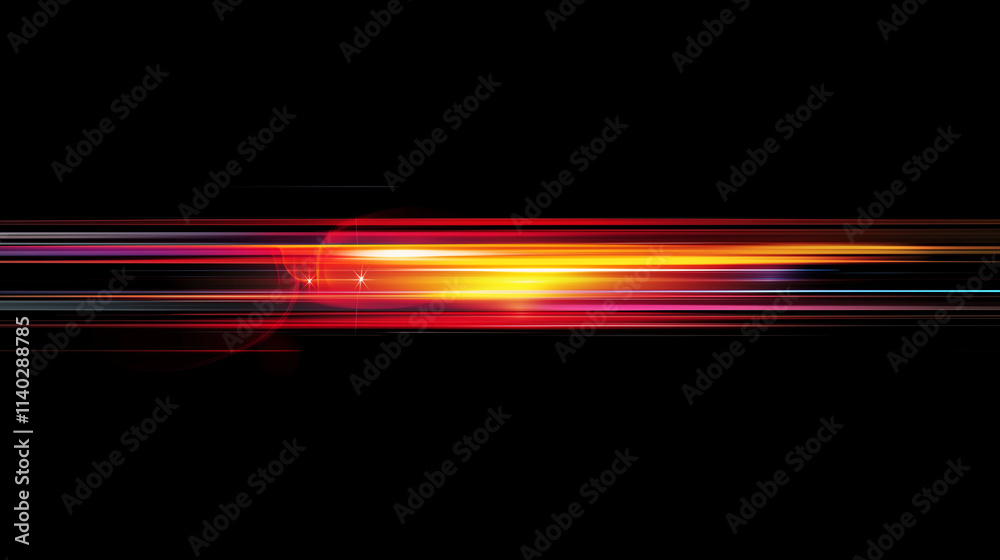 Aufkleber dynamic gradient abstract: vibrant horizontal light streaks on black background. perfect for futuris
