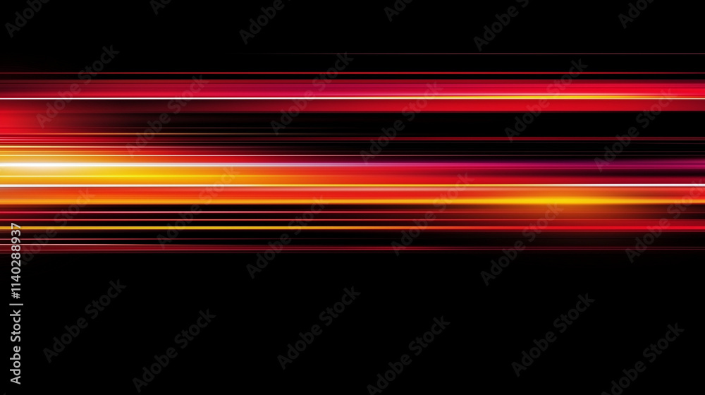 Poster dynamic gradient abstract: vibrant horizontal light streaks on black background. perfect for futuris