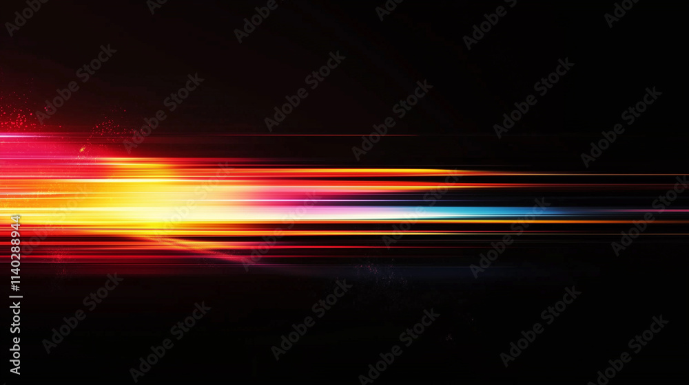 Aufkleber dynamic gradient abstract: vibrant horizontal light streaks on black background. perfect for futuris