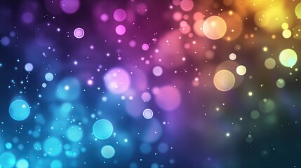 Obraz premium A dreamy and magical abstract background featuring a luminous bokeh effect with iridescent, holographic light circles and spheres. The image showcases glowing, multicolored sparkles 