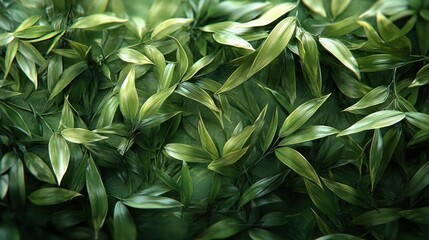 Fototapeta premium Lush green leaves densely packed, creating a vibrant botanical backdrop.