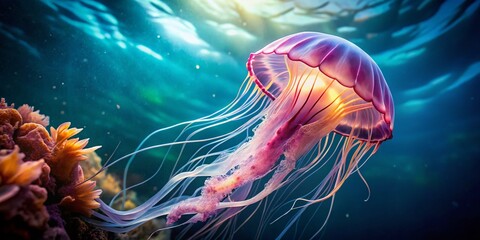Obraz premium Box Jellyfish Pictures: High-Resolution Images of Deadly Cubozoa, Sea Wasp, Chironex fleckeri, Dangerous Marine Life, Ocean Wildlife Photography