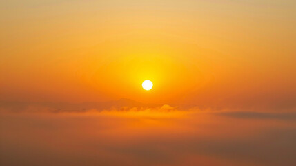 A serene sunrise over a misty landscape captures the essence of early morning tranquility. With vintage design elements, this peaceful scene evokes a sense of calm and natural beauty.