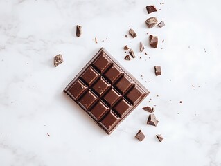A simple piece of dark chocolate on white background 