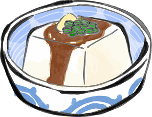 冷ややっこの水墨画風ベクターイラスト