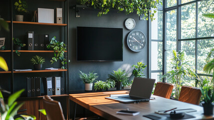 Fototapeta premium Modern Office with Greenery and Natural Light