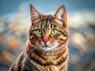Obraz premium Brown Tabby Mackerel Cat Portrait, Cute Domestic Short Hair, Feline Photography, Pet Image, Animal Photo, Cat Pictures, Brown Mackerel Tabby Cat
