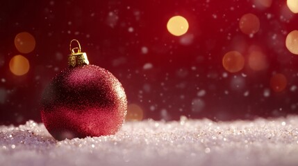 Fototapeta premium Golden baubles, red ribbons, and stars lying on a holiday surface Golden and silver baubles lying on a traditional festive fabric Golden and red Christmas ornaments on a white backdrop Glittery stars,