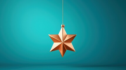 Fototapeta premium Gold Star Ornament on Teal Background Christmas Decoration