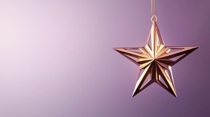 Gold Christmas Star Ornament on Purple Background