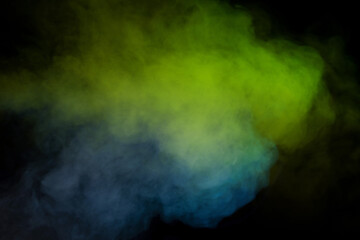 Blue and yellow steam on a black background.