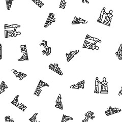 winter sport ski snow jump vector seamless pattern thin line illustration