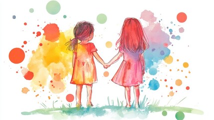 Colorful watercolor and sketch illustration celebrating the essence of friendship