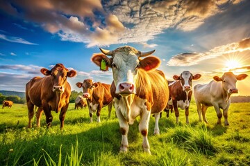 Candid Cows Grazing in Lush Green Pasture - Rural Idyll Farm Animals Photography