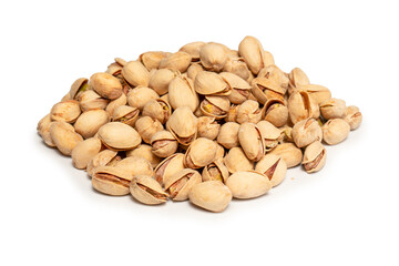 Tasty pistachios isolated on a white background.