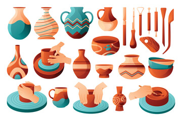 Colorful Pottery Collection and Crafting Process