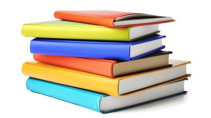 A stack of colorful books on white surface 