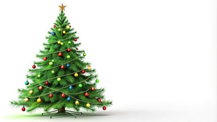 Silhouette of green Christmas tree with colored garlands on a white background