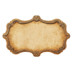 Ornate Vintage Wooden Frame Blank Label, on transparent background , png