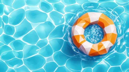 Naklejka premium Low Poly Lifebuoy Floating in Blue Pool Water