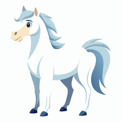 Watercolor White Stallion Cartoon Vector Illustration - Elegant Horse Animation Isolated on White Background.