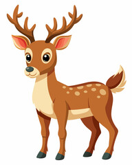 Watercolor Reindeer Cartoon Vector Illustration - Cute Reindeer Animation Isolated on White Background