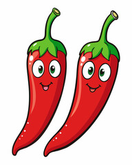Watercolor Red Chilli Cartoon Vector Illustration - Cute and Fun Cartoon Animation Isolated on White Background.