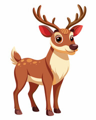 Watercolor Reindeer Cartoon Vector Illustration - Cute Reindeer Animation Isolated on White Background.