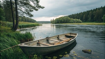 Obraz premium A rowboat floating on a river