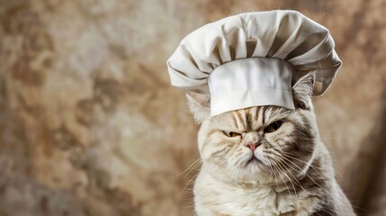 Grumpy cat chef with a toque.